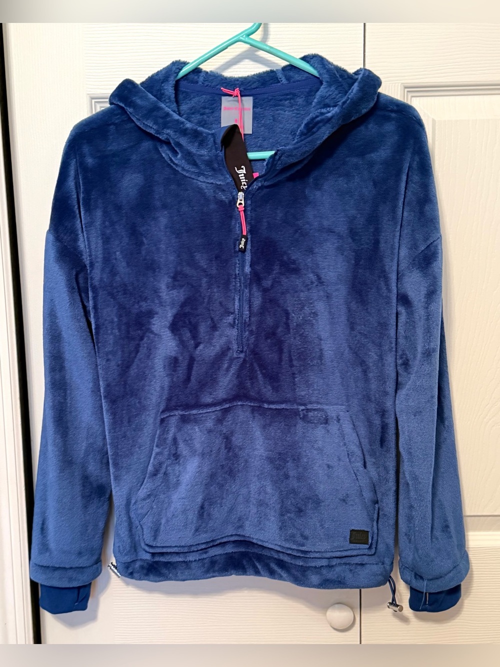 Juicy Couture Sport Blue Fleece Quarter Zip Hoodie Pullover Jacket~Med~NWT NEW